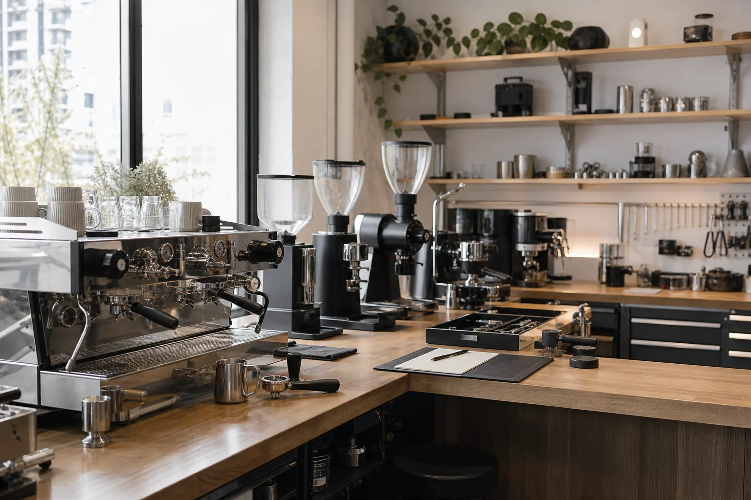 Coffee equipment and espresso machines in a Vancouver workshop